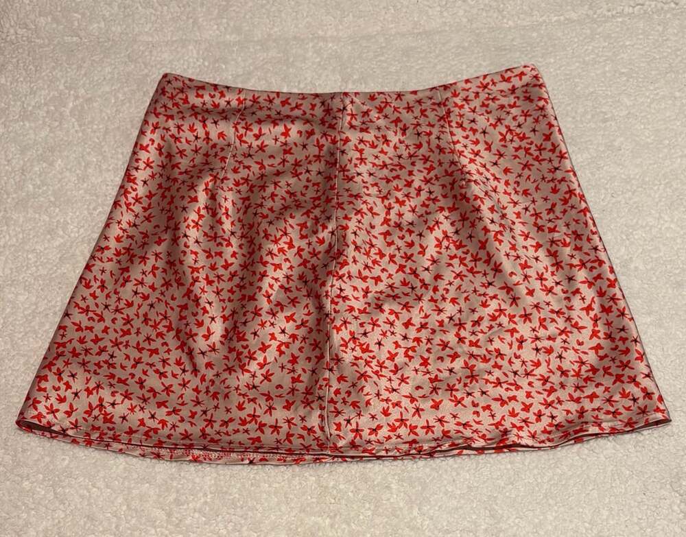 Princess Polly The Joan Mini Skirt Size US 10 Pink Red Floral Satin